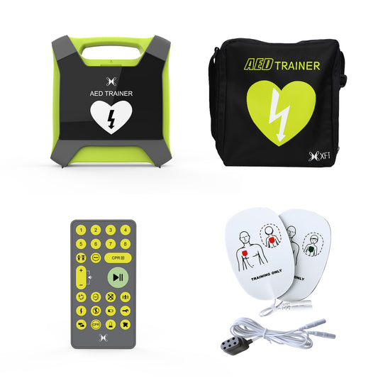 Complete XFT-120GA AED Trainer kit with carrying case and pads